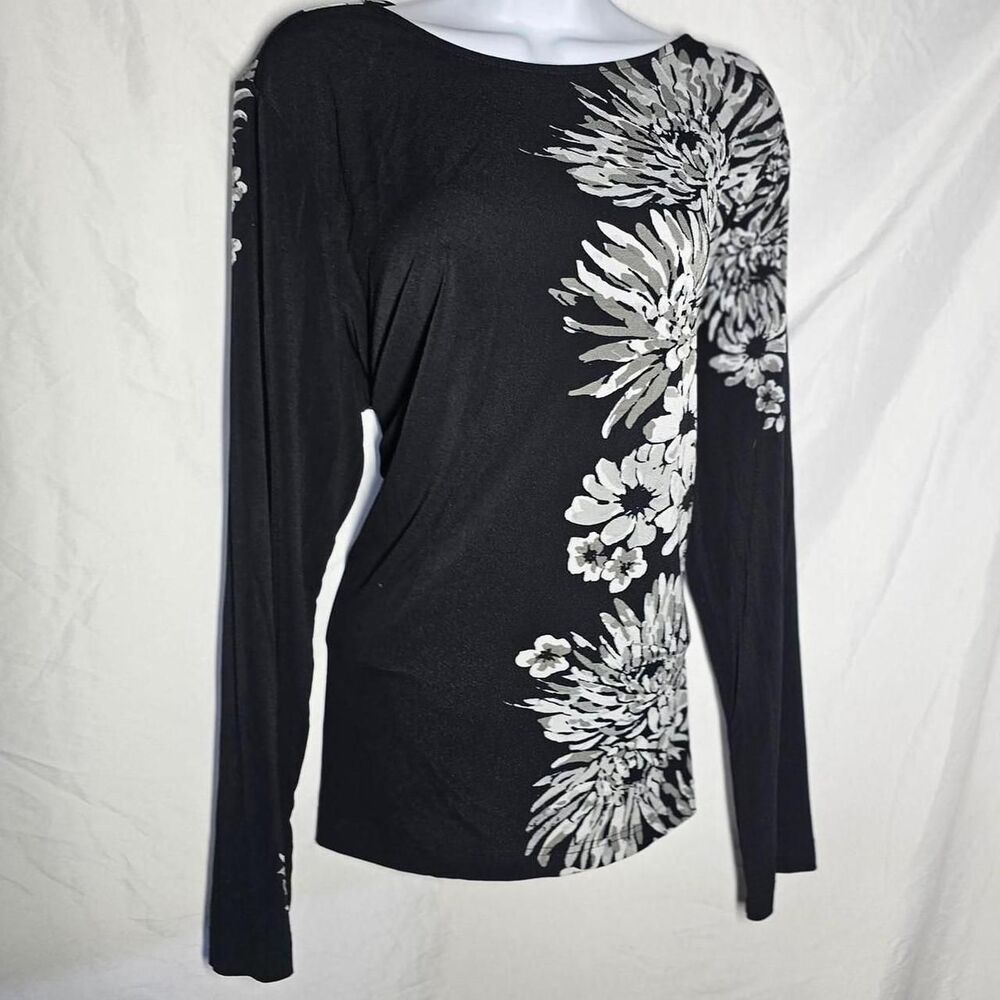 vtg y2k black white floral whimsigoth plus size long sleeve top